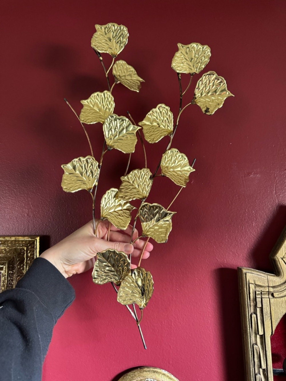 Vintage MCM Brass Gold Ivy Leaf Wall Accents